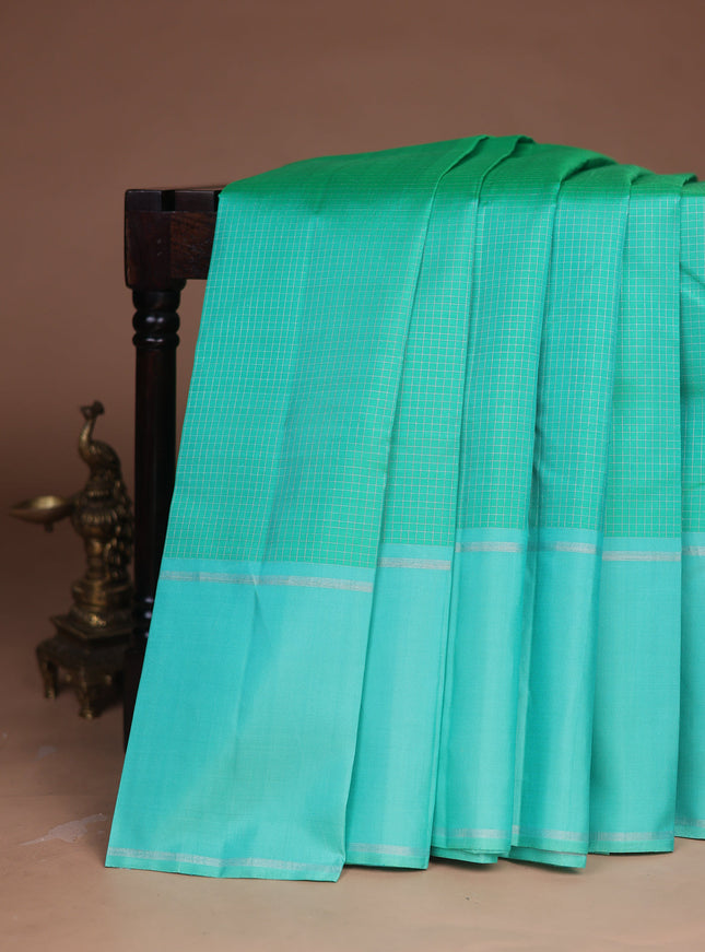 Green Teal - Aqua Green Kanchipuram Silk Saree