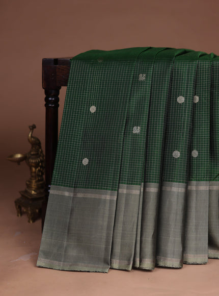 Bottle Green -Greyish Green Kanchipuram Silk Saree