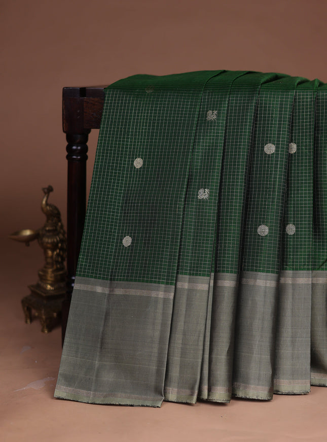 Bottle Green -Greyish Green Kanchipuram Silk Saree