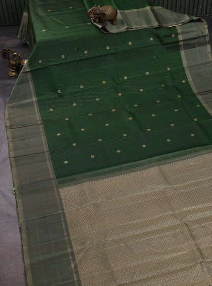 Bottle Green -Greyish Green Kanchipuram Silk Saree
