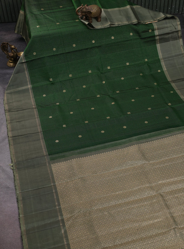 Bottle Green -Greyish Green Kanchipuram Silk Saree