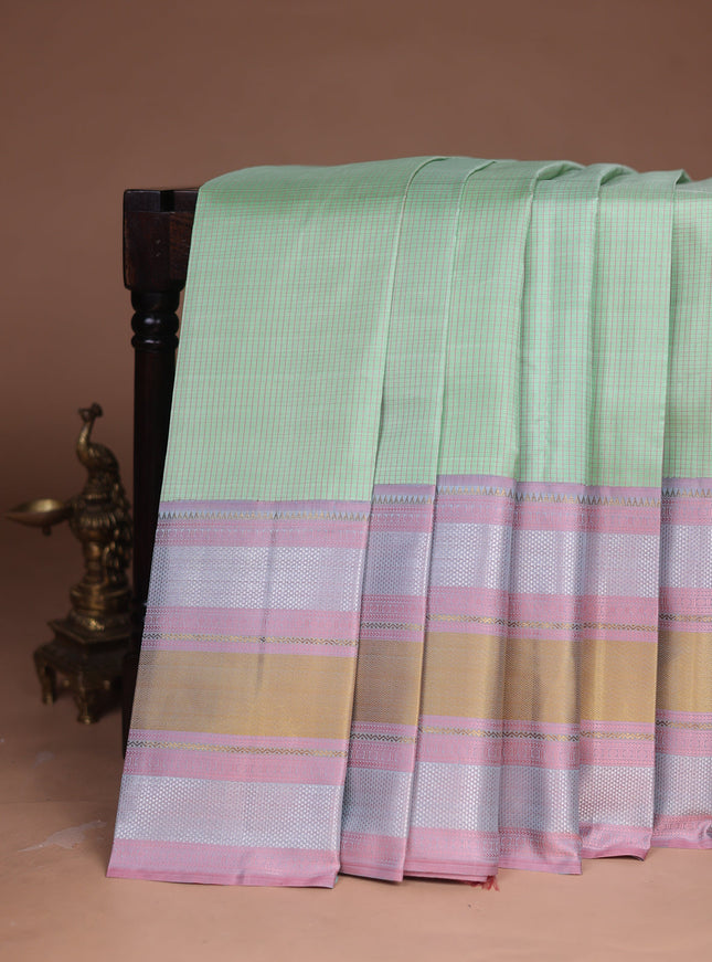 Pista Green - Peach Green Teal - Mint Blue Kanchipuram Silk Saree