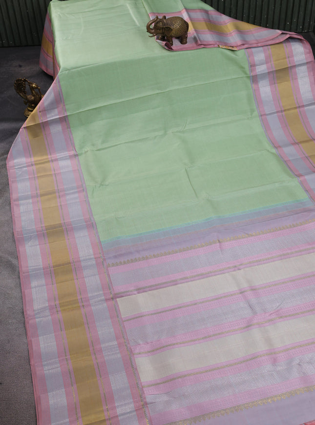Pista Green - Peach Green Teal - Mint Blue Kanchipuram Silk Saree