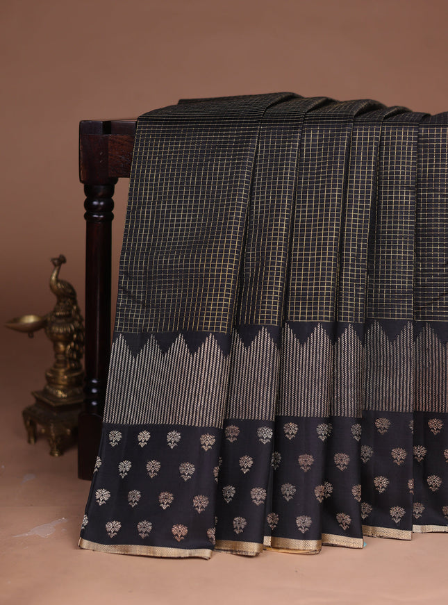 Black - Sandal Kanchipuram Silk Saree