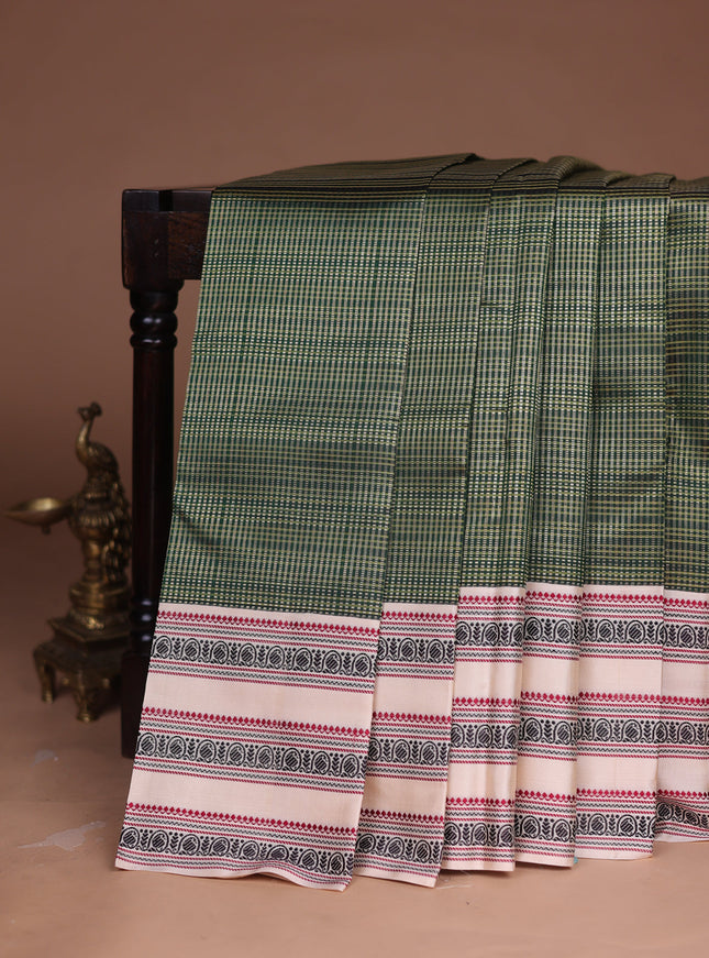 Bottle Green - Beige Kanchipuram Silk Saree