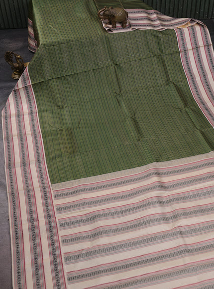 Bottle Green - Beige Kanchipuram Silk Saree