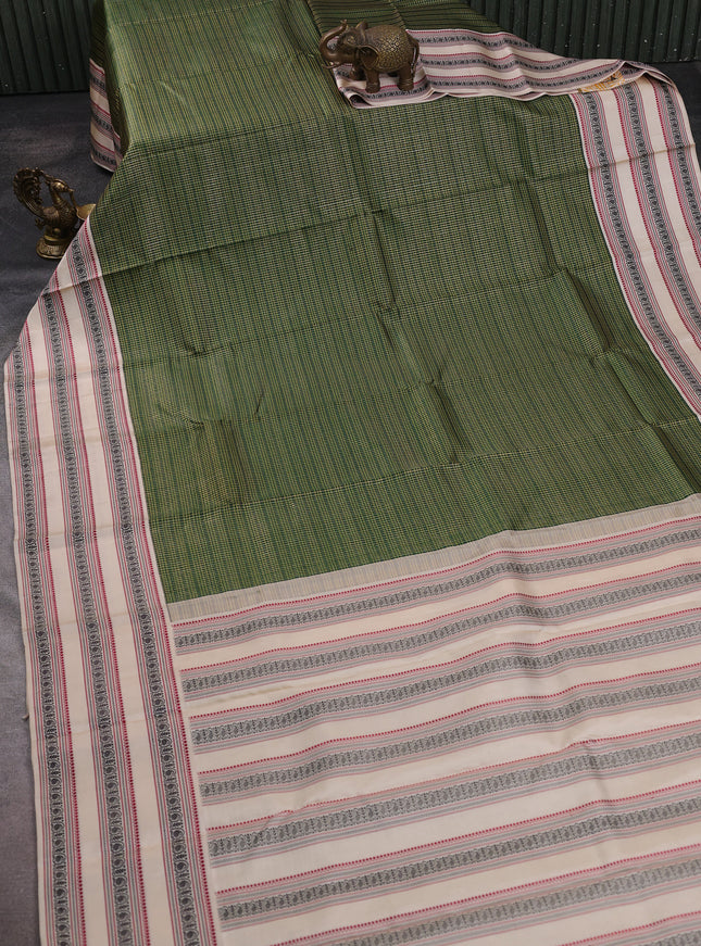 Bottle Green - Beige Kanchipuram Silk Saree