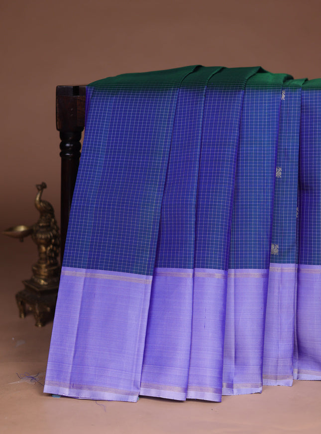 Bluish Green - Blue Kanchipuram Silk Saree