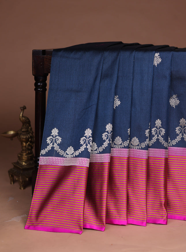 Peacock Blue-Pink Banarasi Tussar Silk Saree