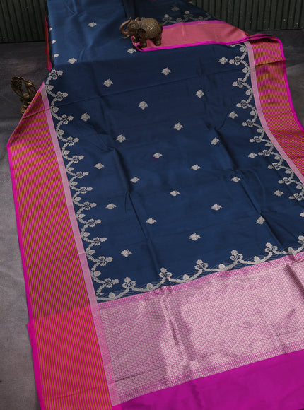 Peacock Blue-Pink Banarasi Tussar Silk Saree