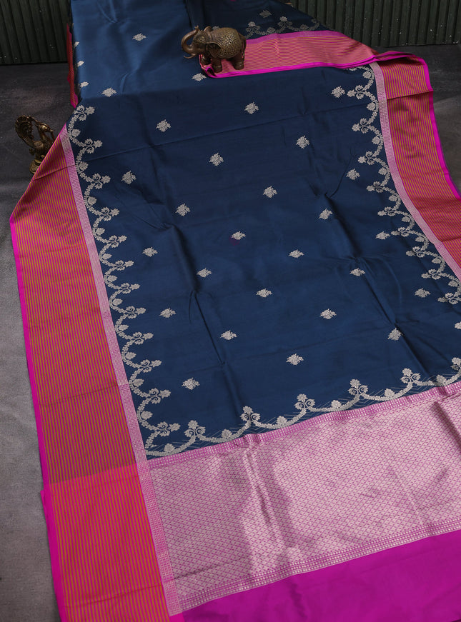 Peacock Blue-Pink Banarasi Tussar Silk Saree