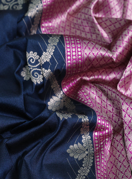 Peacock Blue-Pink Banarasi Tussar Silk Saree