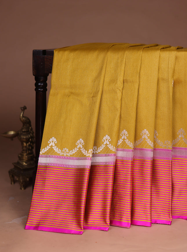 Mustard Yellow-Pink Banarasi Tussar Silk Saree