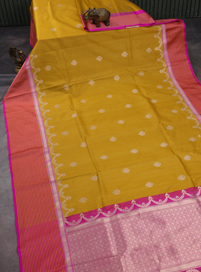 Mustard Yellow-Pink Banarasi Tussar Silk Saree