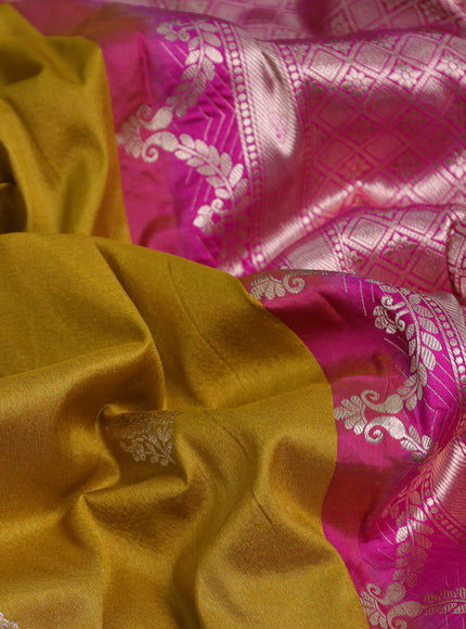 Mustard Yellow-Pink Banarasi Tussar Silk Saree