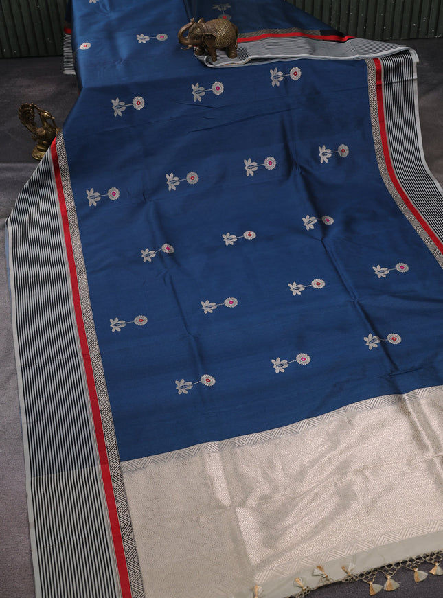 Peacock Blue-Grey Banarasi Tussar Silk Saree