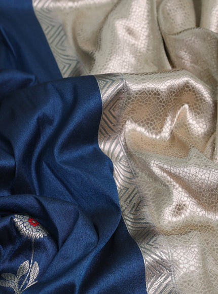 Peacock Blue-Grey Banarasi Tussar Silk Saree