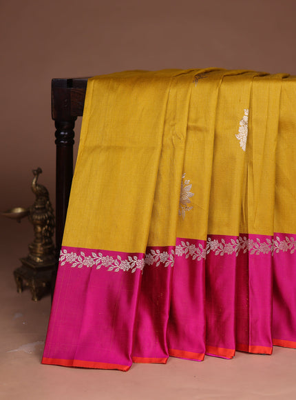 Mustard Yellow-Pink Banarasi Tussar Silk Saree