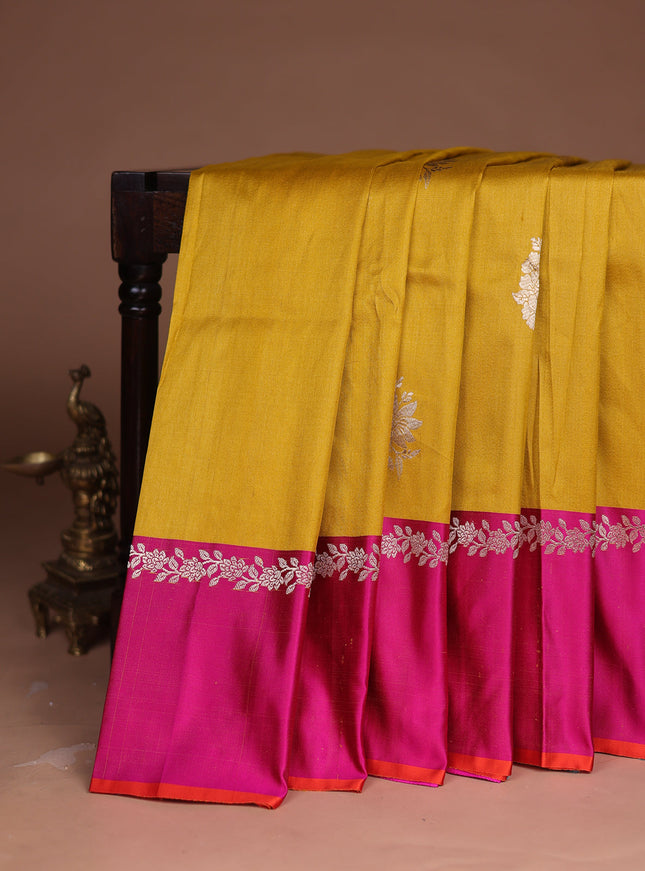 Mustard Yellow-Pink Banarasi Tussar Silk Saree