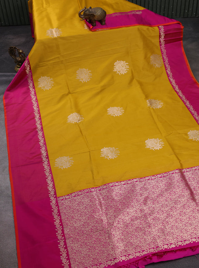 Mustard Yellow-Pink Banarasi Tussar Silk Saree