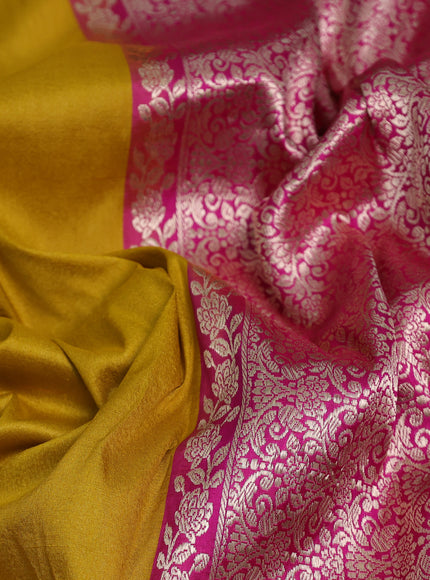 Mustard Yellow-Pink Banarasi Tussar Silk Saree