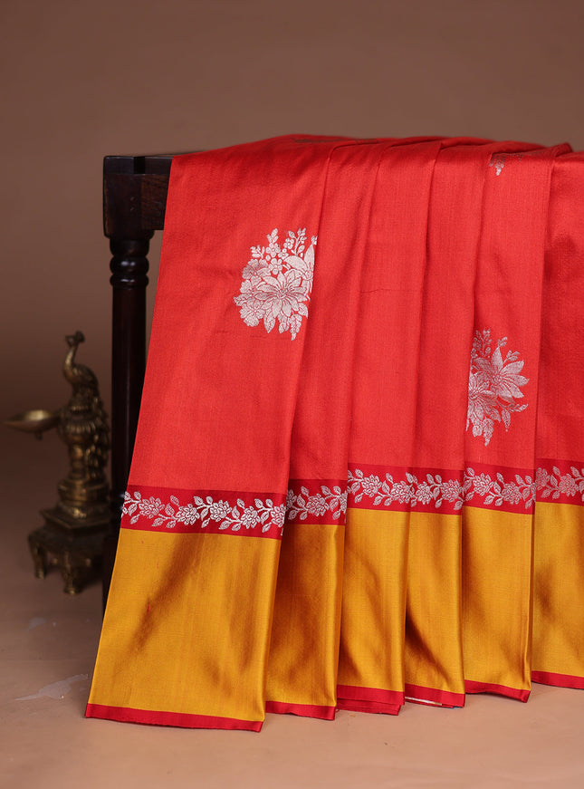 Red-Mustard Banarasi Tussar Silk Saree