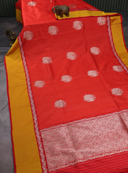 Red-Mustard Banarasi Tussar Silk Saree