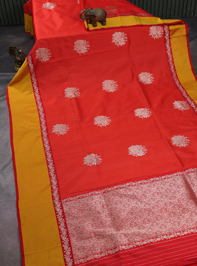 Red-Mustard Banarasi Tussar Silk Saree