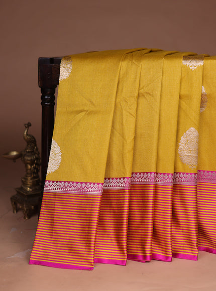 Mustard Yellow-Pink Banarasi Tussar Silk Saree