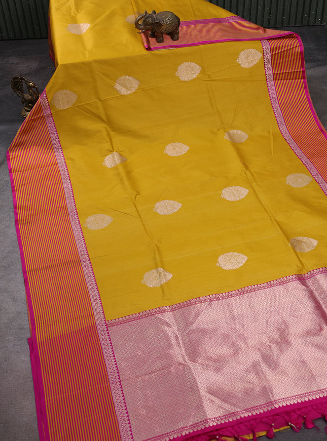 Mustard Yellow-Pink Banarasi Tussar Silk Saree