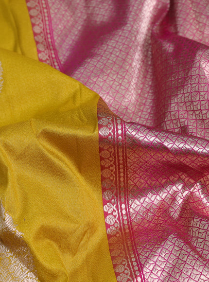 Mustard Yellow-Pink Banarasi Tussar Silk Saree