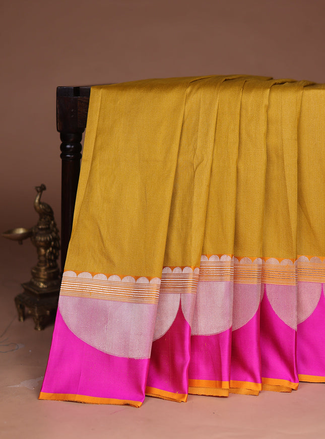 Yellow-Pink Banarasi Tussar Silk Saree