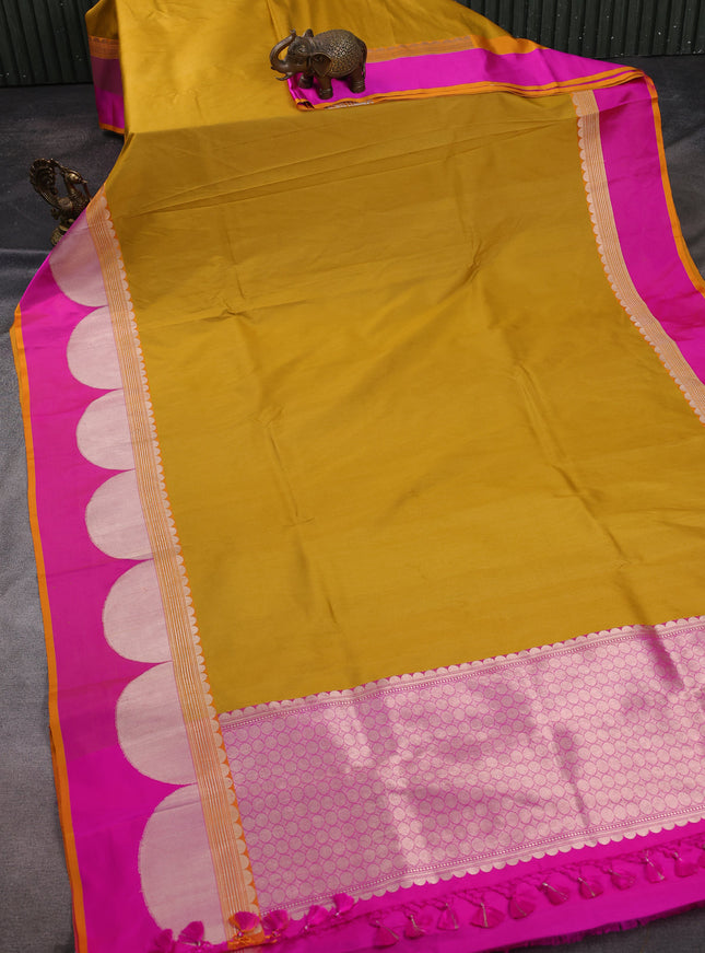 Yellow-Pink Banarasi Tussar Silk Saree