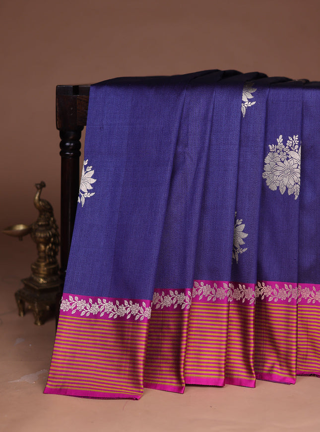 Blue-Pink Banarasi Tussar Silk Saree