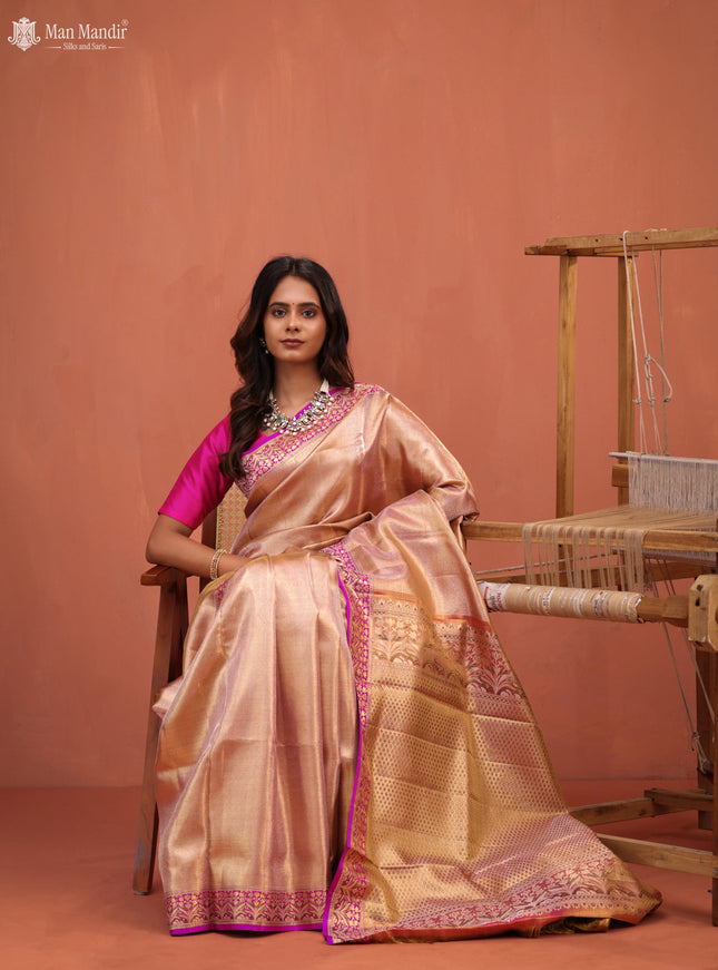 Gold - Pink Kanchipuram Tissue Silk Saree