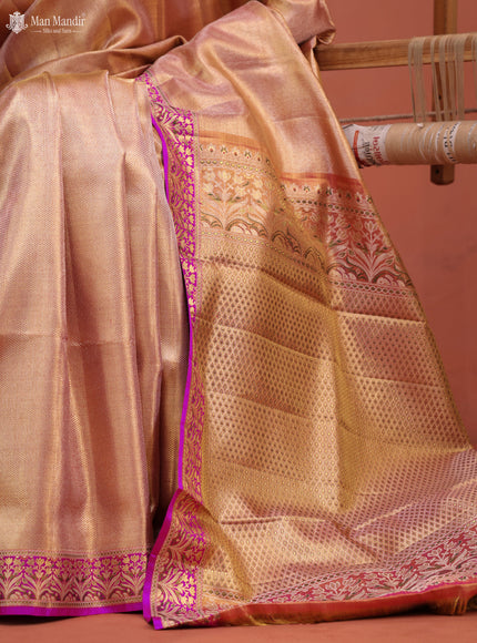 Gold - Pink Kanchipuram Tissue Silk Saree