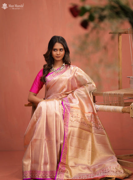 Gold - Pink Kanchipuram Tissue Silk Saree