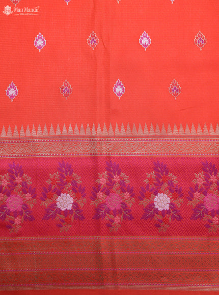 Lime Green -Orange Banarasi Ektara Kora Silk Saree