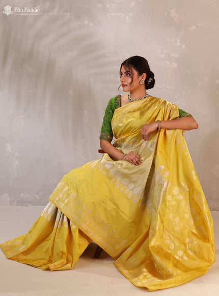 Lime Yellow -Yellow Banarasi Silk Saree