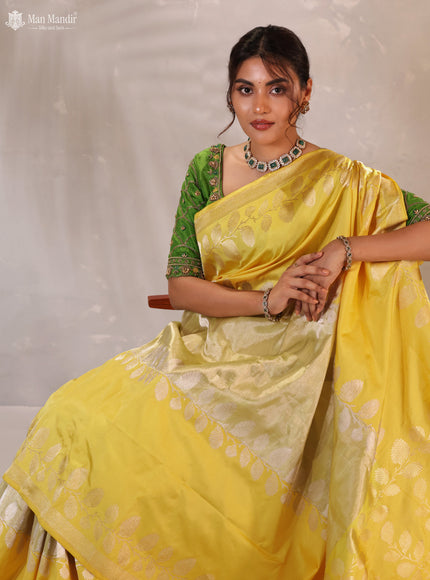 Lime Yellow -Yellow Banarasi Silk Saree
