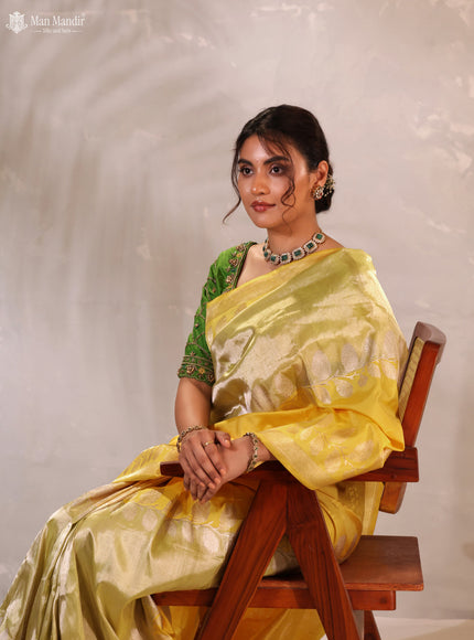 Lime Yellow -Yellow Banarasi Silk Saree