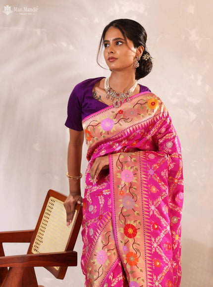 Pink Banarasi Fekwa Silk Saree