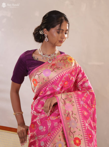 Pink Banarasi Fekwa Silk Saree