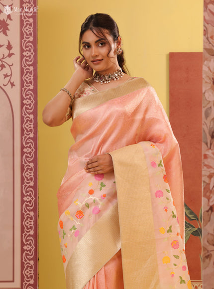 Peach - Beige Banarasi Fekwa Silk Saree