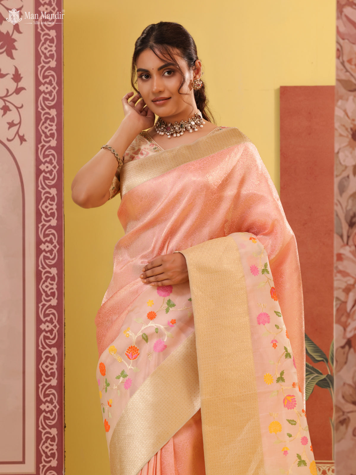 Peach - Beige Banarasi Silk Saree