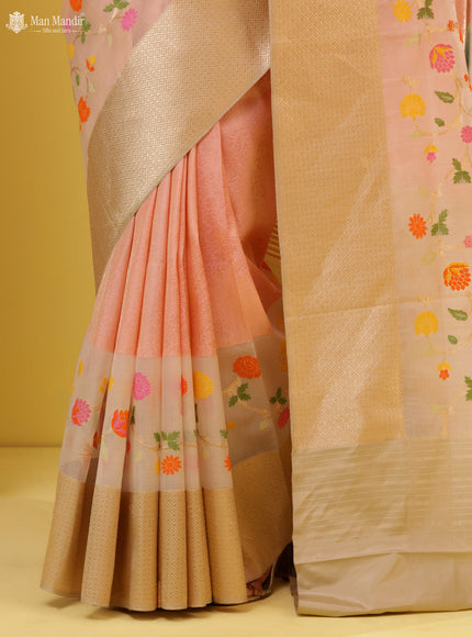 Peach - Beige Banarasi Fekwa Silk Saree