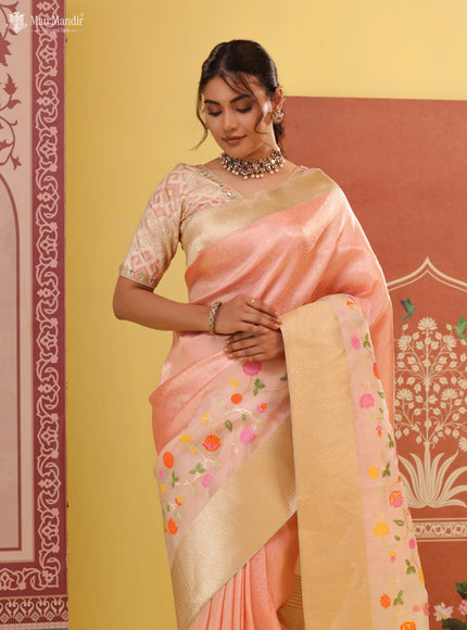 Peach - Beige Banarasi Fekwa Silk Saree