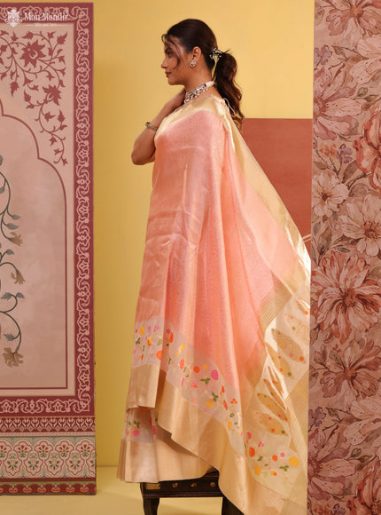 Peach - Beige Banarasi Fekwa Silk Saree