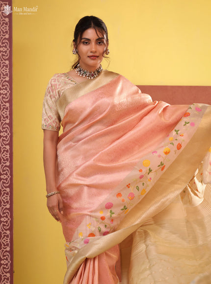 Peach - Beige Banarasi Fekwa Silk Saree