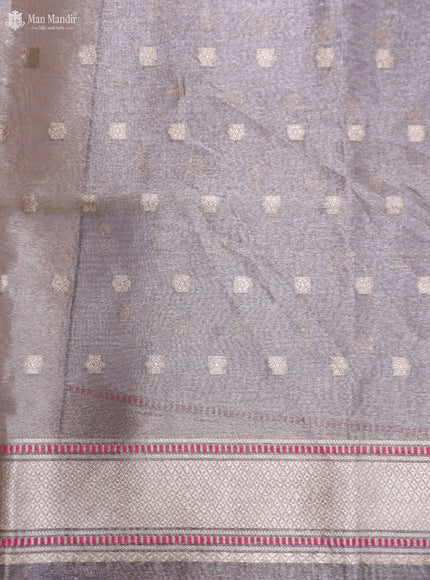Navy Blue - Beige Banarasi Kora Silk Saree